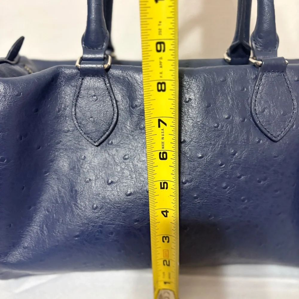 Brooks Brothers navy blue barrel bag satchel made of embossed pebbled leather